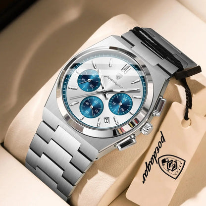 POEDAGAR Top Business Man Quartz Watch Waterproof Luminous Date Chronograph Stylish Watches For Men Stainless Steel Men's Watch