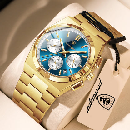 POEDAGAR Top Business Man Quartz Watch Waterproof Luminous Date Chronograph Stylish Watches For Men Stainless Steel Men's Watch