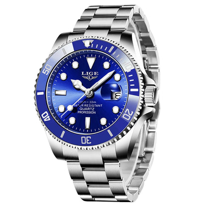 LIGE Fashion Simple Quartz Watches for Men Casual Sport Stainless Steel Calendar Waterproof Wristwatch Luxury Man Watch Gift Box