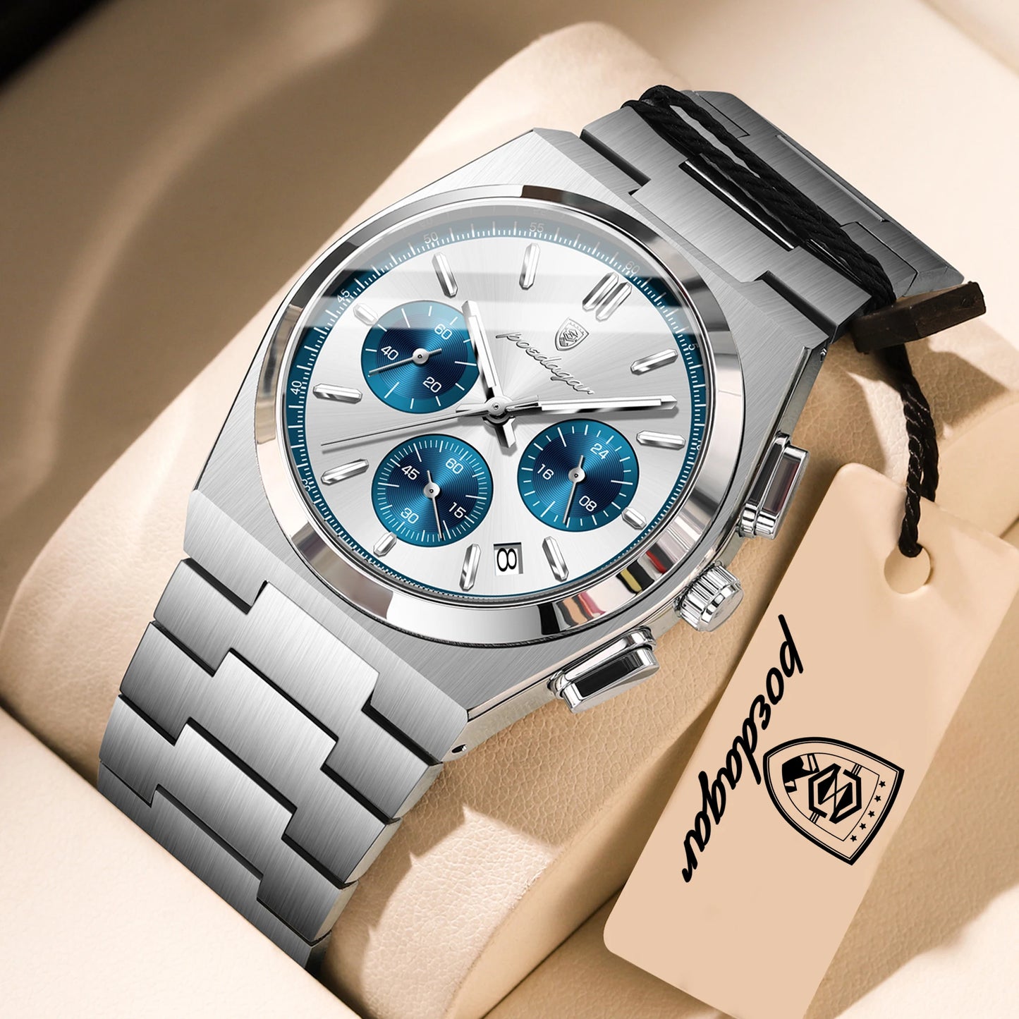 POEDAGAR Top Business Man Quartz Watch Waterproof Luminous Date Chronograph Stylish Watches For Men Stainless Steel Men's Watch