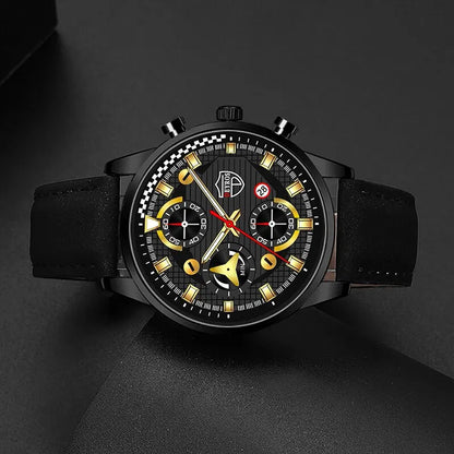3PCS Set Fashion Mens Sports Bracelet Necklace Watches For Men Business Quartz Wrist Watch Classic Male Casual Leather Watch