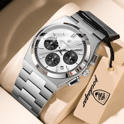 POEDAGAR Top Business Man Quartz Watch Waterproof Luminous Date Chronograph Stylish Watches For Men Stainless Steel Men's Watch