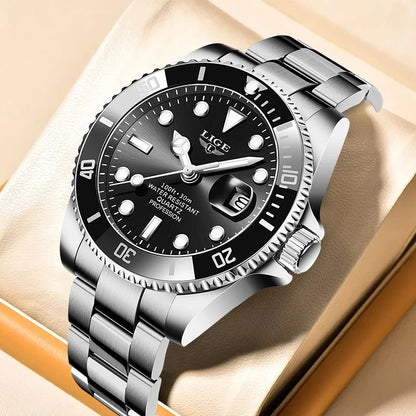 LIGE Fashion Simple Quartz Watches for Men Casual Sport Stainless Steel Calendar Waterproof Wristwatch Luxury Man Watch Gift Box