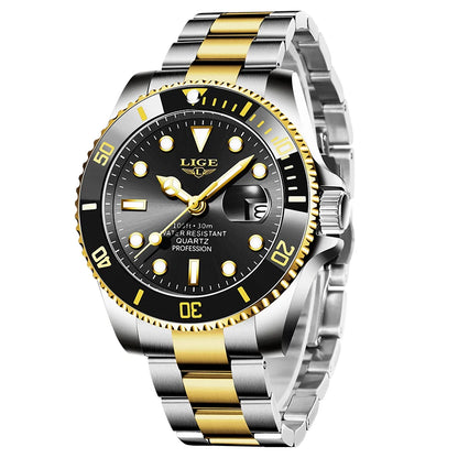 LIGE Fashion Simple Quartz Watches for Men Casual Sport Stainless Steel Calendar Waterproof Wristwatch Luxury Man Watch Gift Box