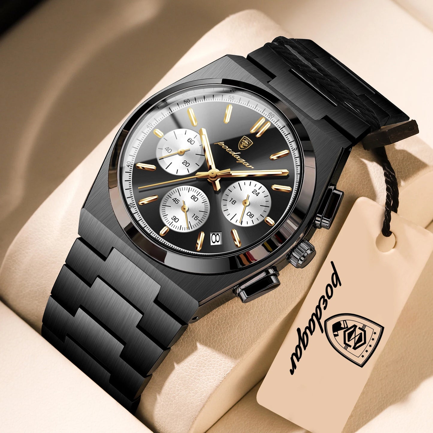 POEDAGAR Top Business Man Quartz Watch Waterproof Luminous Date Chronograph Stylish Watches For Men Stainless Steel Men's Watch
