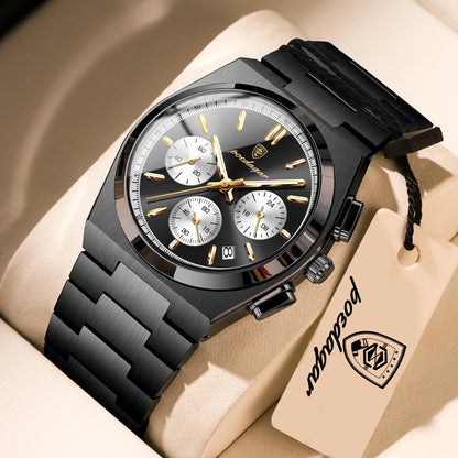 POEDAGAR Top Business Man Quartz Watch Waterproof Luminous Date Chronograph Stylish Watches For Men Stainless Steel Men's Watch