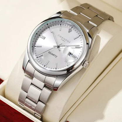 CHRONOS Top Brand Luxury Man Wristwatch Waterproof Luminous Date Men Watches Stainless Steel Quartz Men's Watch Male reloj