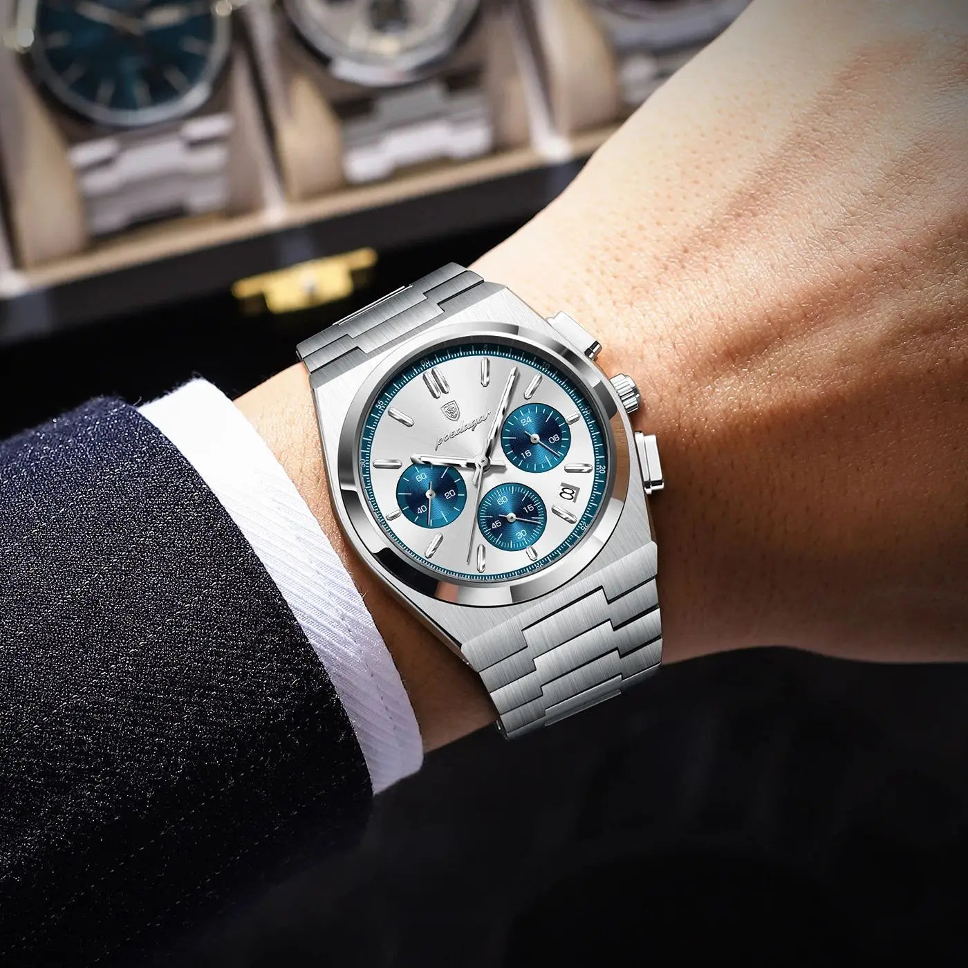 POEDAGAR Top Business Man Quartz Watch Waterproof Luminous Date Chronograph Stylish Watches For Men Stainless Steel Men's Watch