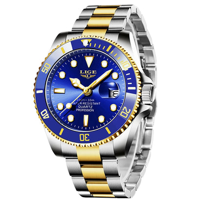 LIGE Fashion Simple Quartz Watches for Men Casual Sport Stainless Steel Calendar Waterproof Wristwatch Luxury Man Watch Gift Box
