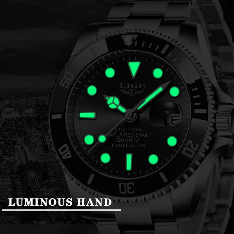 LIGE Fashion Simple Quartz Watches for Men Casual Sport Stainless Steel Calendar Waterproof Wristwatch Luxury Man Watch Gift Box