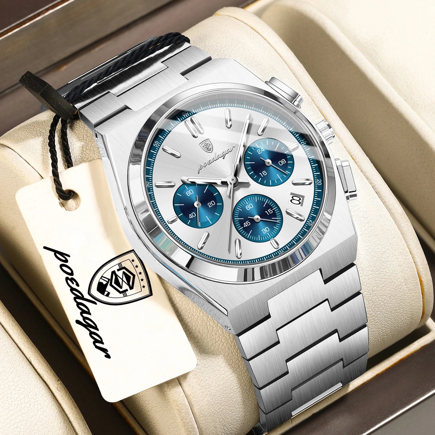 POEDAGAR Top Business Man Quartz Watch Waterproof Luminous Date Chronograph Stylish Watches For Men Stainless Steel Men's Watch