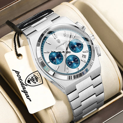 POEDAGAR Top Business Man Quartz Watch Waterproof Luminous Date Chronograph Stylish Watches For Men Stainless Steel Men's Watch