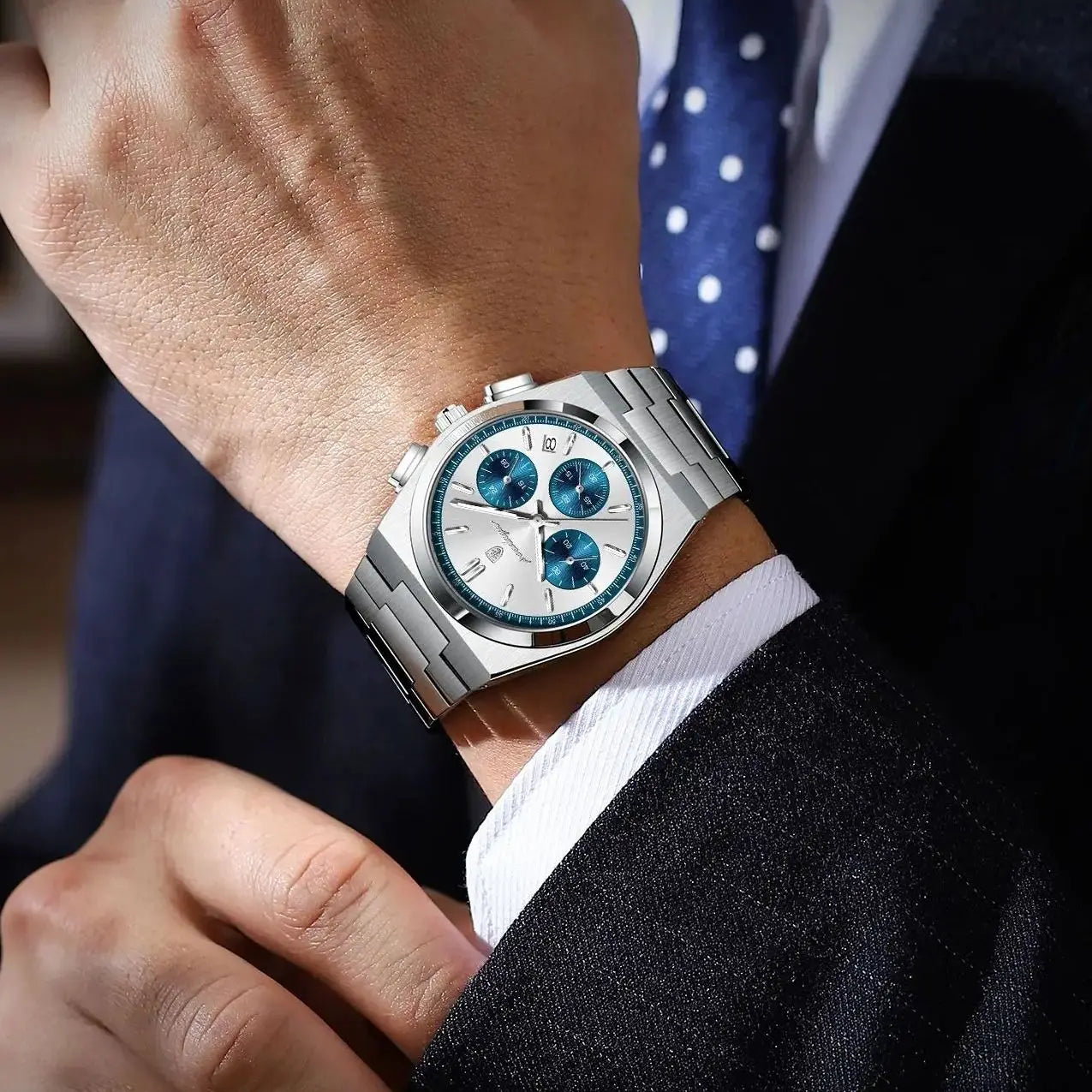 POEDAGAR Top Business Man Quartz Watch Waterproof Luminous Date Chronograph Stylish Watches For Men Stainless Steel Men's Watch