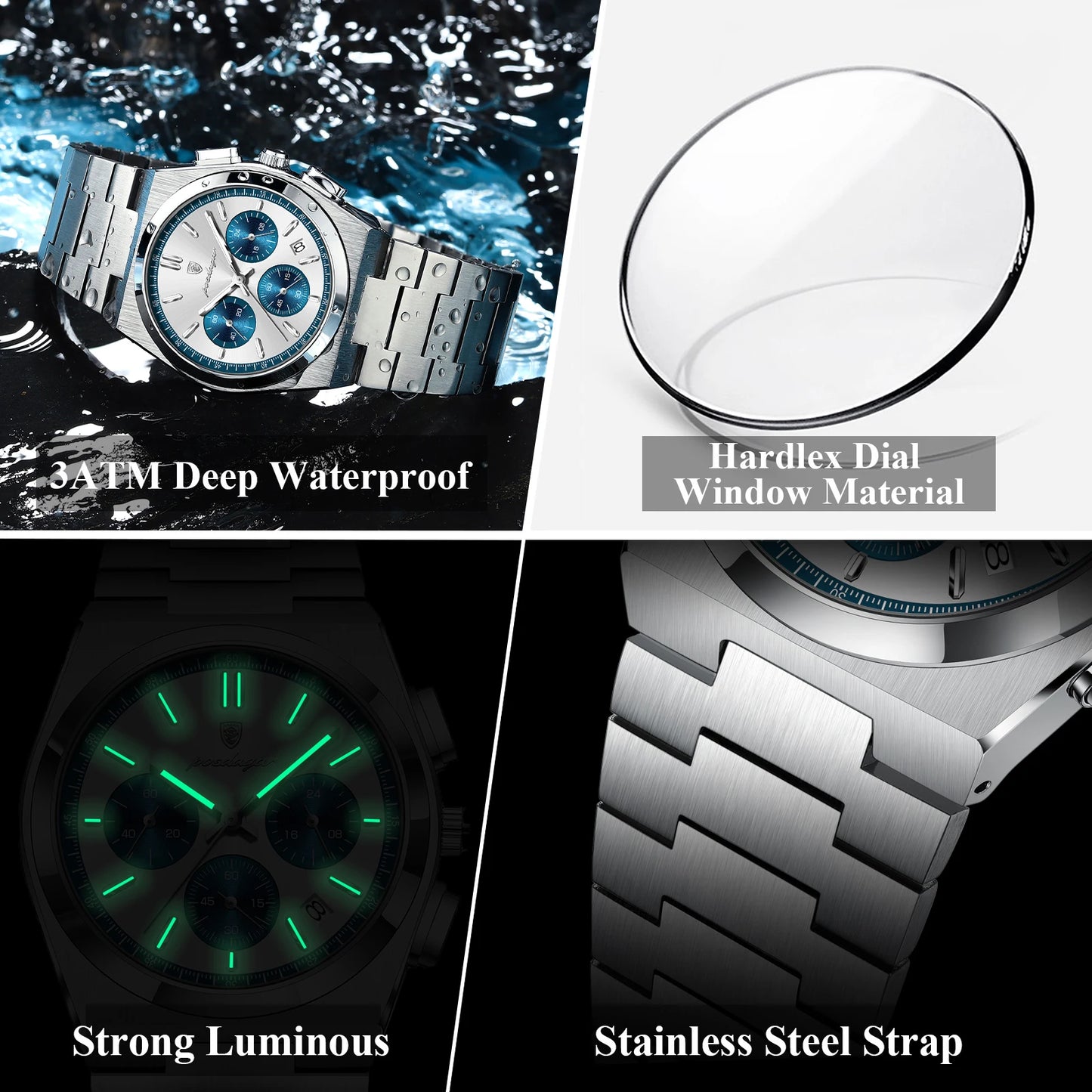 POEDAGAR Top Business Man Quartz Watch Waterproof Luminous Date Chronograph Stylish Watches For Men Stainless Steel Men's Watch