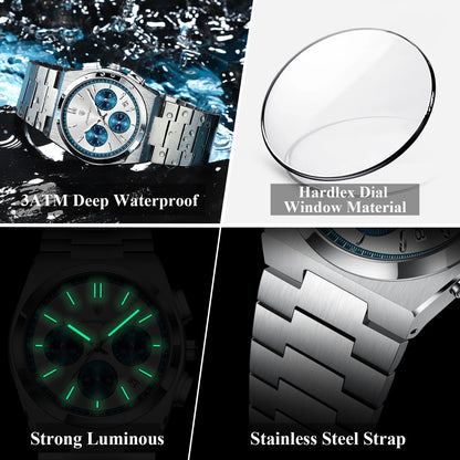 POEDAGAR Top Business Man Quartz Watch Waterproof Luminous Date Chronograph Stylish Watches For Men Stainless Steel Men's Watch
