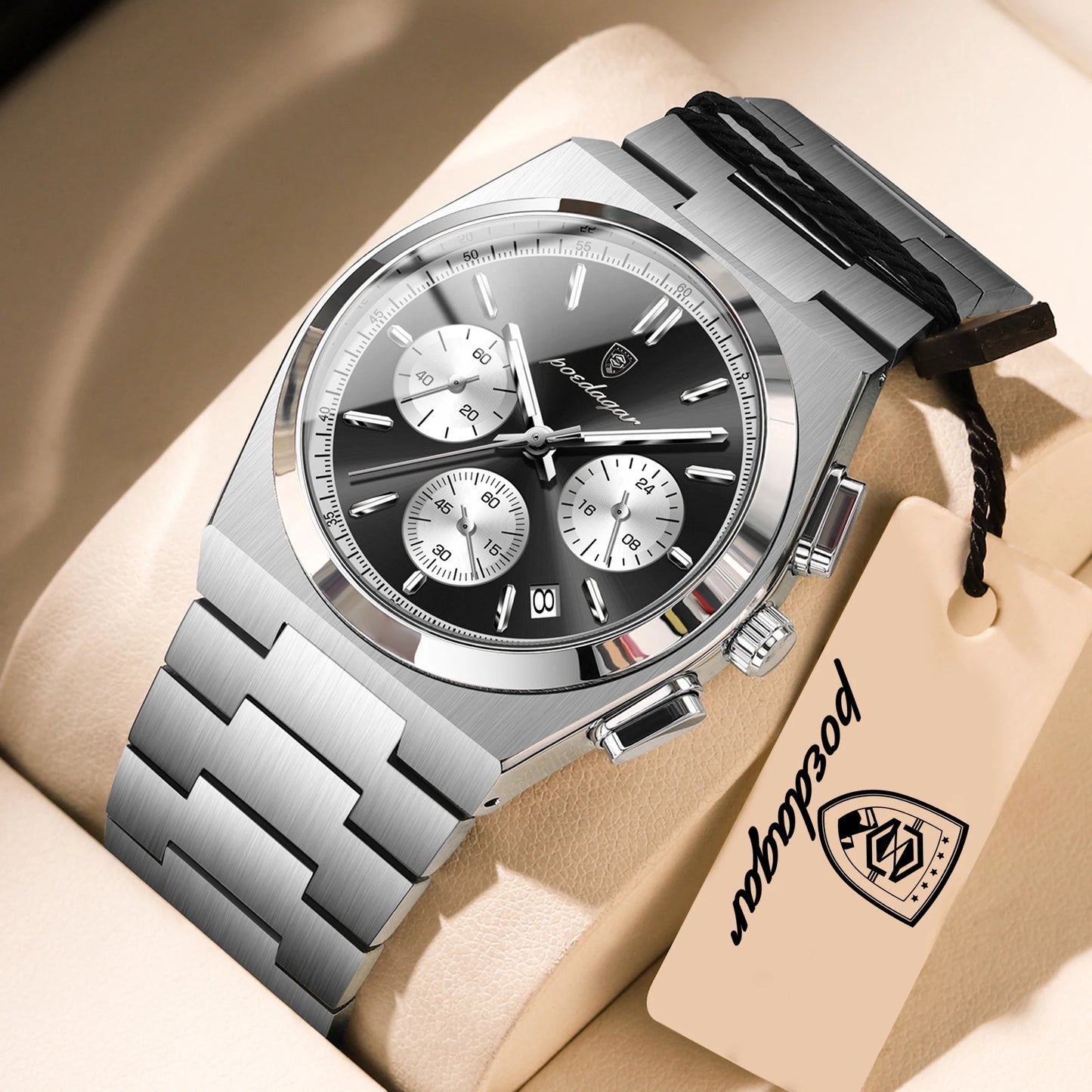 POEDAGAR Top Business Man Quartz Watch Waterproof Luminous Date Chronograph Stylish Watches For Men Stainless Steel Men's Watch