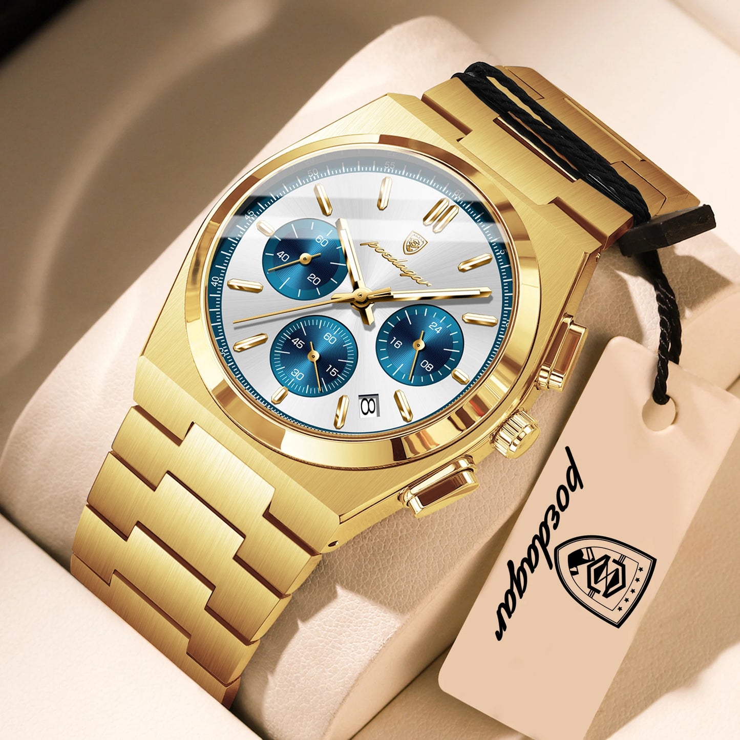 POEDAGAR Top Business Man Quartz Watch Waterproof Luminous Date Chronograph Stylish Watches For Men Stainless Steel Men's Watch