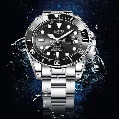 LIGE Fashion Simple Quartz Watches for Men Casual Sport Stainless Steel Calendar Waterproof Wristwatch Luxury Man Watch Gift Box