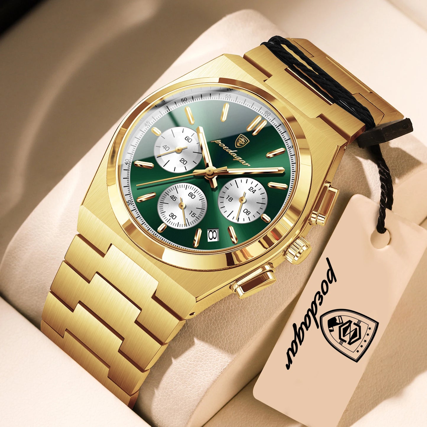 POEDAGAR Top Business Man Quartz Watch Waterproof Luminous Date Chronograph Stylish Watches For Men Stainless Steel Men's Watch