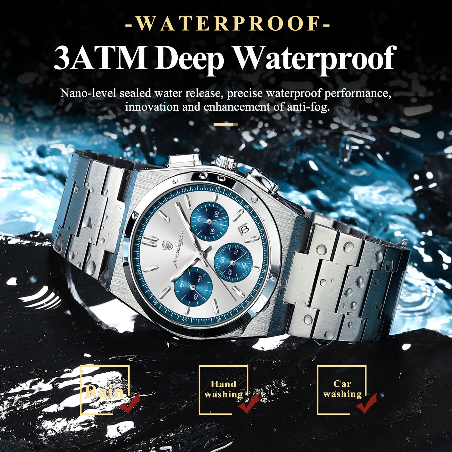 POEDAGAR Top Business Man Quartz Watch Waterproof Luminous Date Chronograph Stylish Watches For Men Stainless Steel Men's Watch