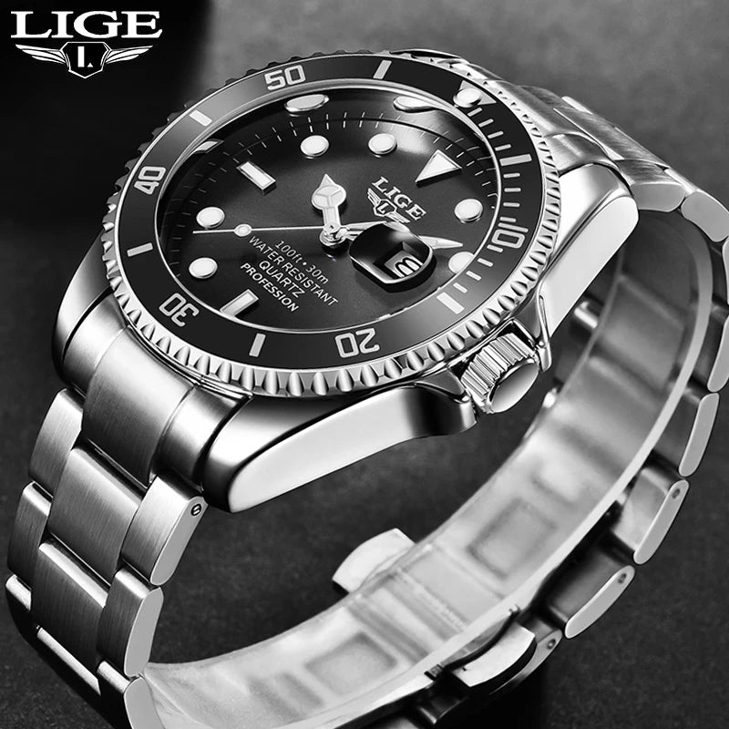 LIGE Fashion Simple Quartz Watches for Men Casual Sport Stainless Steel Calendar Waterproof Wristwatch Luxury Man Watch Gift Box