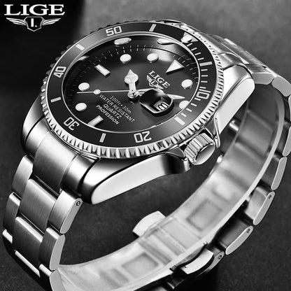 LIGE Fashion Simple Quartz Watches for Men Casual Sport Stainless Steel Calendar Waterproof Wristwatch Luxury Man Watch Gift Box