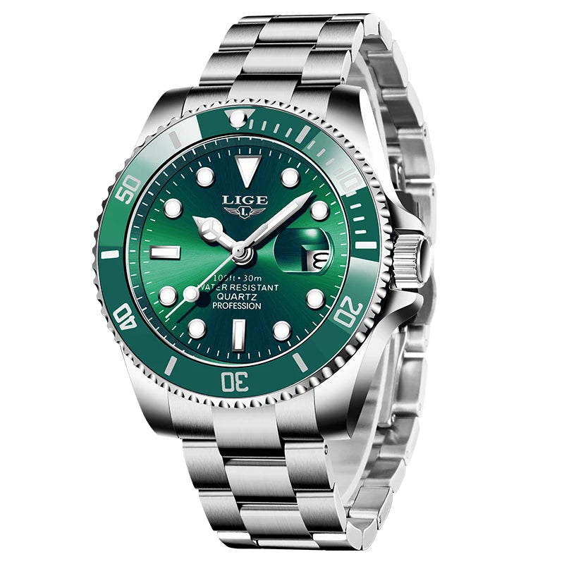LIGE Fashion Simple Quartz Watches for Men Casual Sport Stainless Steel Calendar Waterproof Wristwatch Luxury Man Watch Gift Box