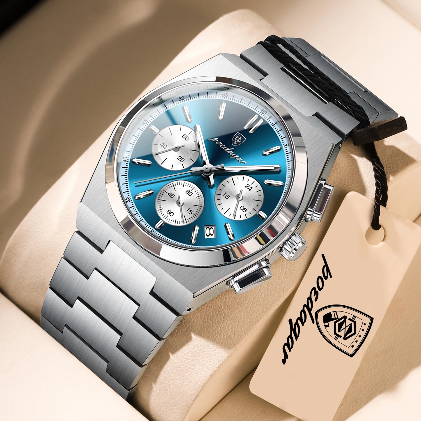 POEDAGAR Top Business Man Quartz Watch Waterproof Luminous Date Chronograph Stylish Watches For Men Stainless Steel Men's Watch