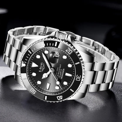 LIGE Fashion Simple Quartz Watches for Men Casual Sport Stainless Steel Calendar Waterproof Wristwatch Luxury Man Watch Gift Box